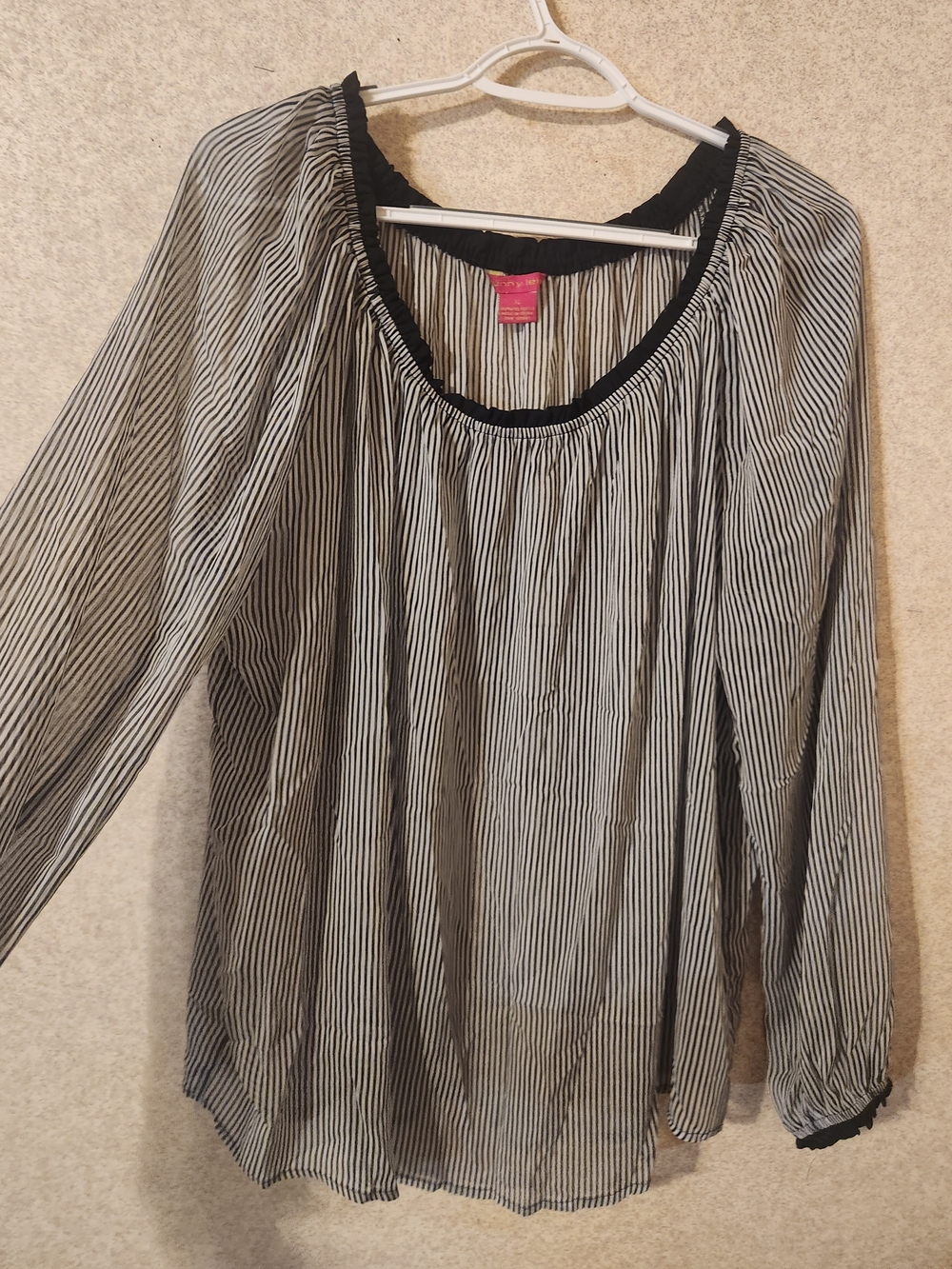 Sunny Leigh Black and White Vertical Stripe Peasant Blouse